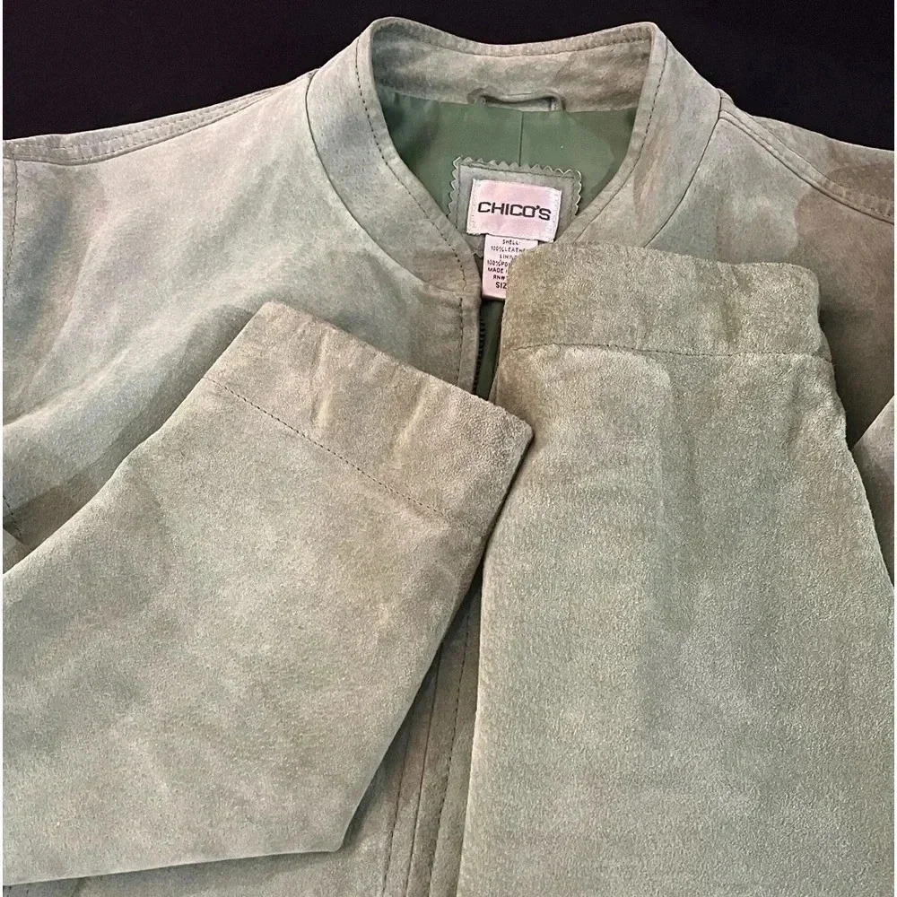 Chicos green suede size 2 (approx. US 12) GUC bomber jacket - Picture 13 of 15